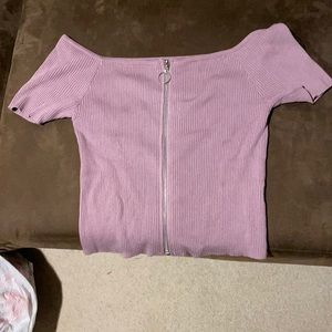 Purple off the shoulder zip up top